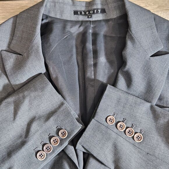 Theory Womens 12 Suit Set Blazer Pants Gray Wool Blend 2 Piece 1 Button Gray - Picture 7 of 16